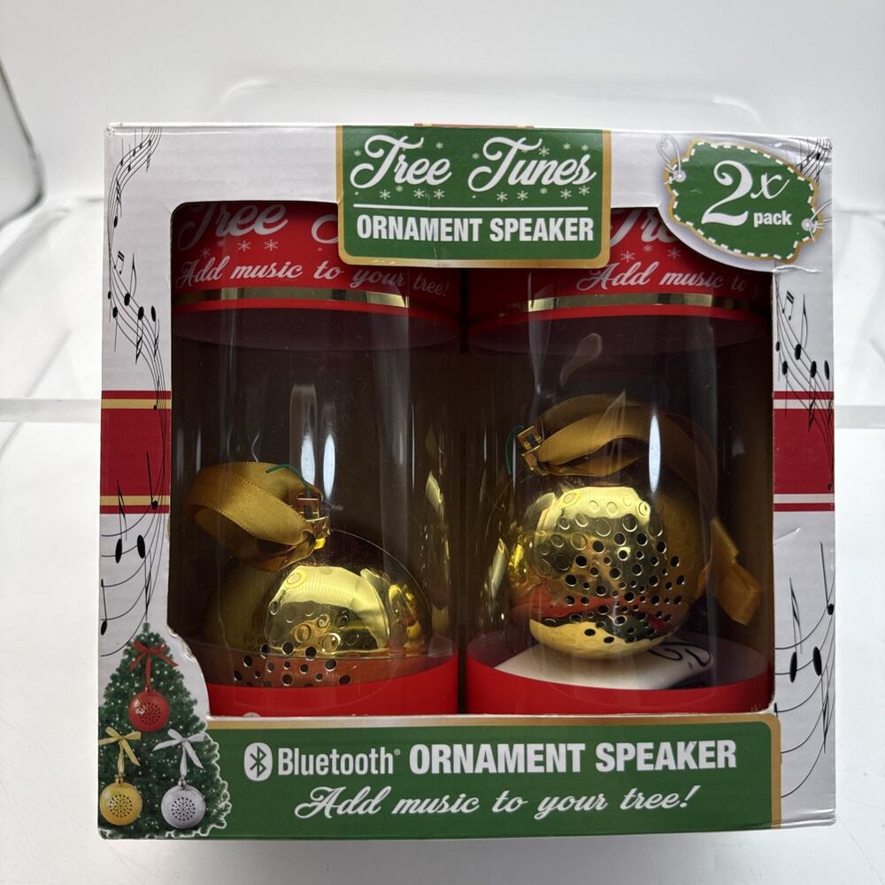 Tree Tunes Bluetooth Gold Ornament Speakers 2 Pack Add Music To Your Tree Works